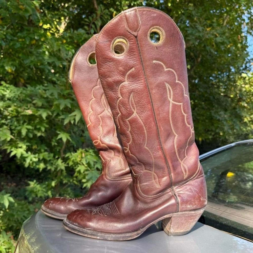 70s Tony Lama Vintage Tall burgundy leather cowboy boots
